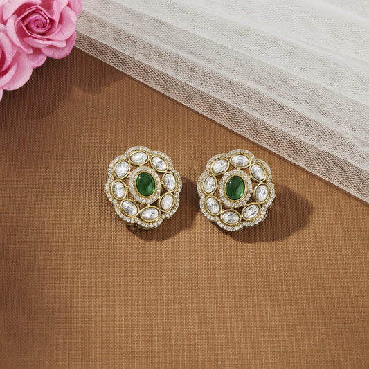 PRIYANKA KUNDAN STUDS WITH GREEN STONE