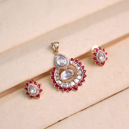 Mehek Moissanite Pendant Set( Red)
