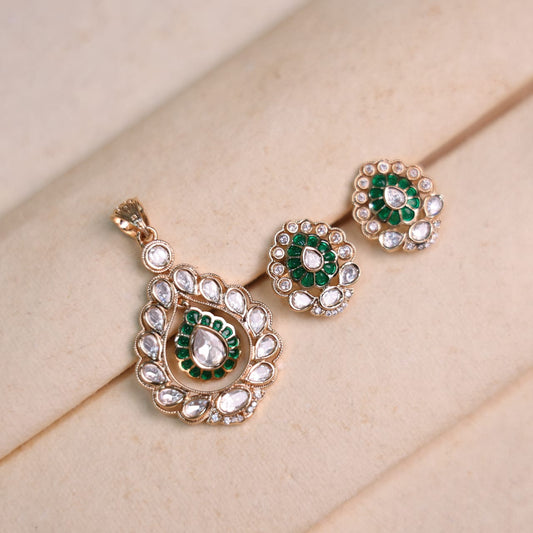 Vridhi Moissanite Pendant Set (Green)