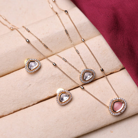 Double Line Moissaniye Pendant Set (Pink)
