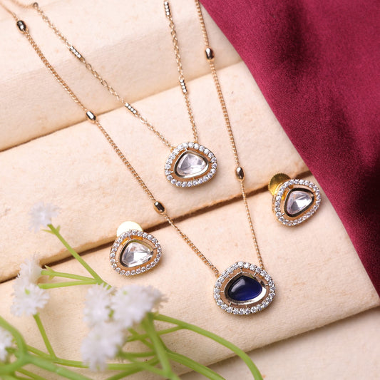 Double Line Moissanite Pendant Set (Blue)