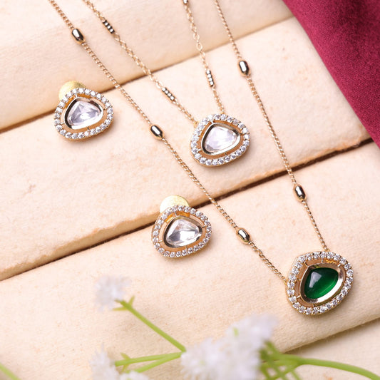 Double Line Moissanite Pendant set (Green)
