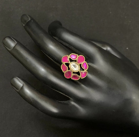 Madhur Jadau & Moissanite ring (adjustable size)