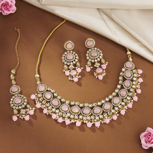 BABY PINK VIDYA KUNDAN JEWELLERY SET