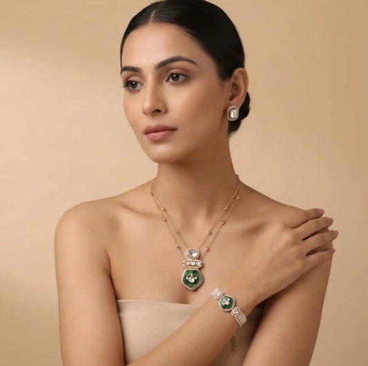 Mitali Moissanite Pendant Set with Bracelet Combo (Green)