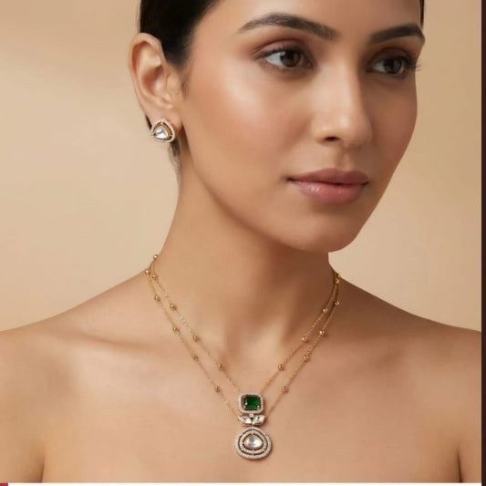 Reema Moissanite Pendant Set with Green stone