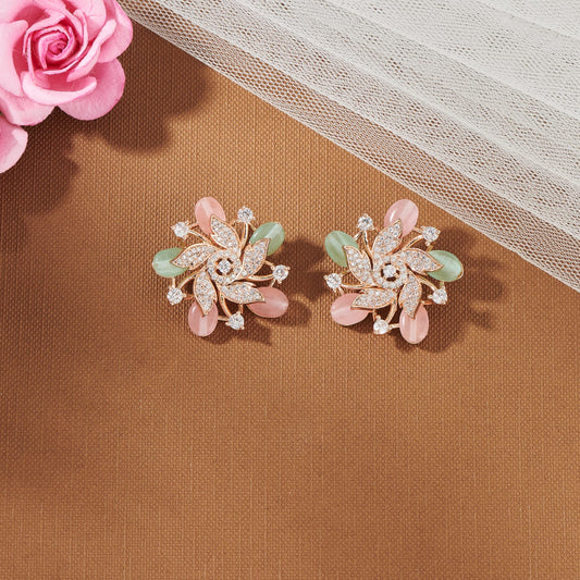 EKTA CZ STONE STUDS WITH PASTEL COLOURED  PEARLS