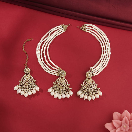 FIRDOOZ  PAKISTANI EARRINGS WITH MAANG TIKA