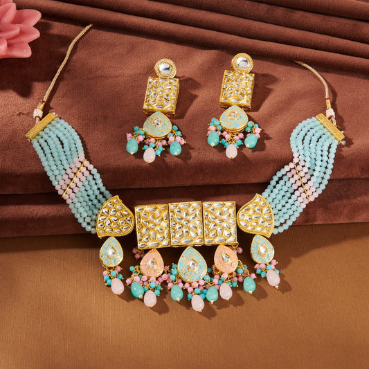 SKY BLUE & PINK  VINNY KUNDAN SET