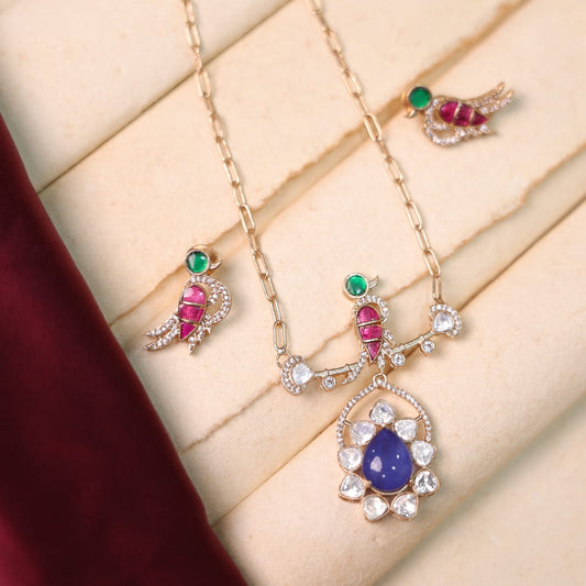 Birdy Moissanite Peendant Set ( Blue)