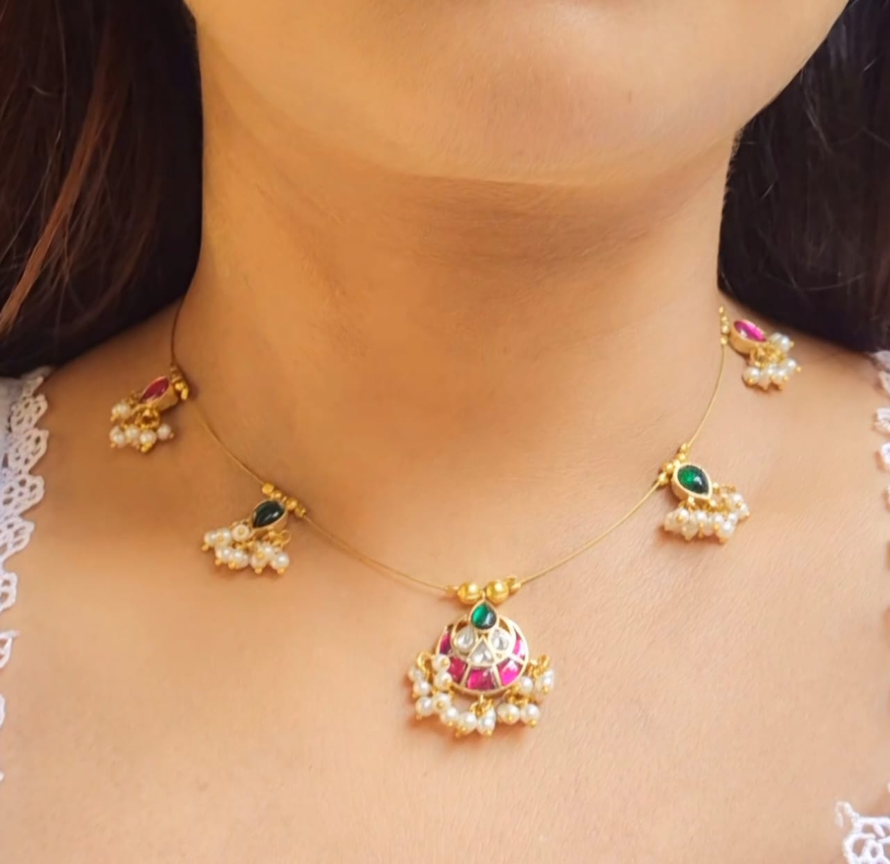 KRISH INVISIBLE PACHI KUNDAN NECKLACE – Merari Jewellery