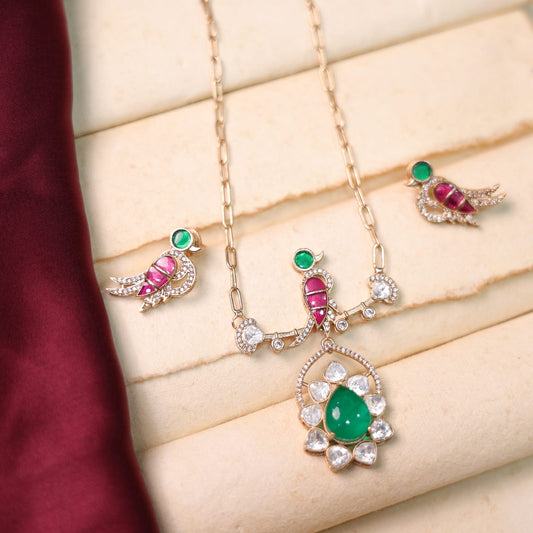 Birdy Moissanite Pendant Set ( Green)