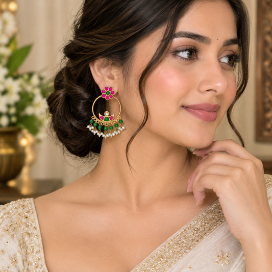 Flower-Chand jadau chandbali earrings