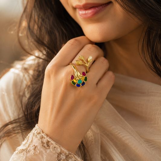 Gari Jadau Designer ring ( adjustable size)