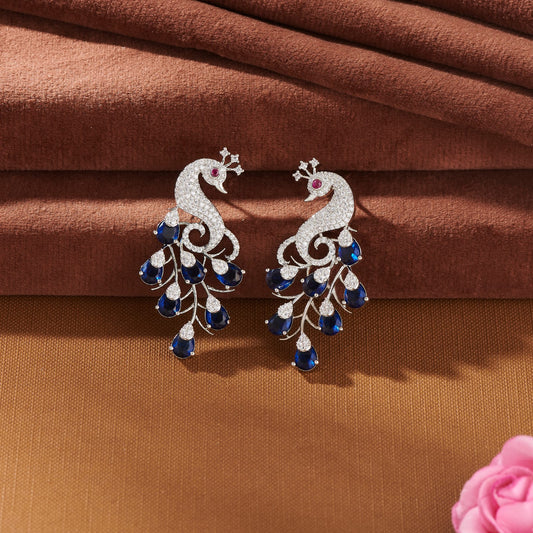 PEACOCK ZIRCONIA WITH BLUE STONE EARRING
