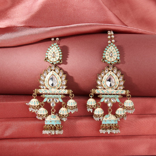 BHAVNA KUNDAN  EARRING WITH LIGHT BLUE ENAMEL WORK