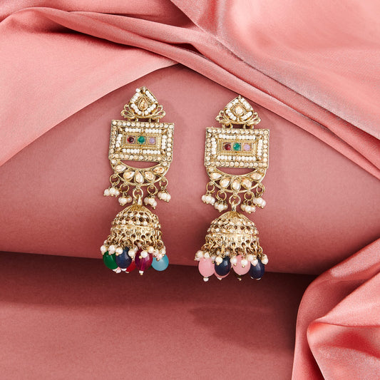 MAHEK JHUMKA EARRING WITH MULTI- COLOURED BEADS