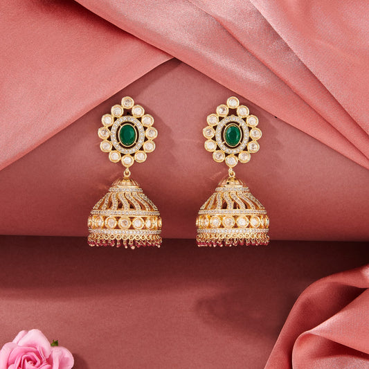 POOJA JHUMKA KUNDAN WITH CZ STONES & GOLDEN POLISH