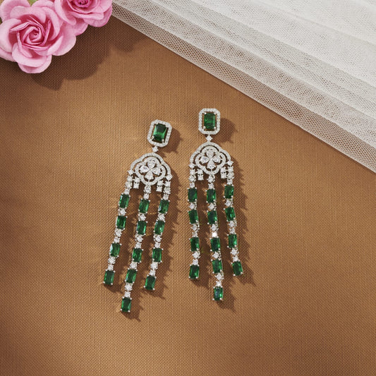 PREETY STUNNING ZIRCONIA & EMERALD GREEN STONE DANGLERS