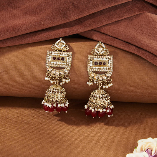 MAHEK JHUMKA EARRINGS WITH RED BEADS