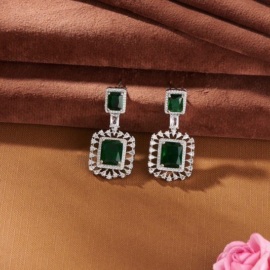 RUCHI ZIRCONIA EARRINGS WITH EMERLD GREEN STONE