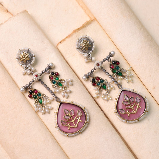 Falak Fusion Earrings with Pink Stone