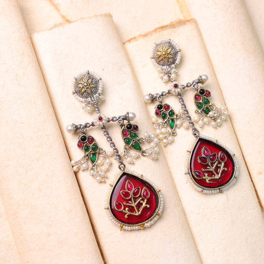 Falak Fusion Earring with Red Stone