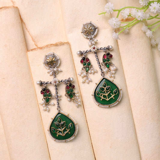Falak Fusion Earring with Green Stone