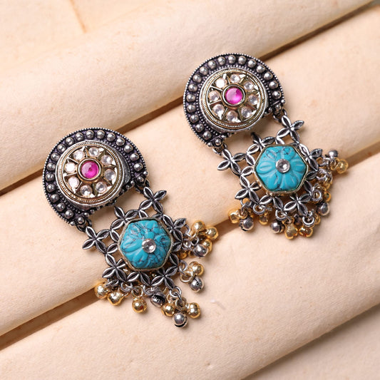 Dhara Fusion Earring with Turquise Blue Stone