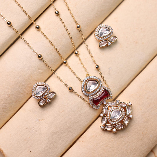 Mishi Mossianite Pendant Set with Red stone