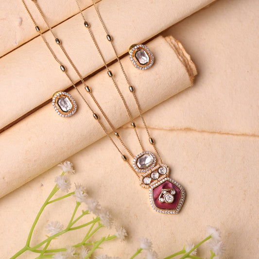 Mitali Moissanite Pendant Set  with Ruby Stone