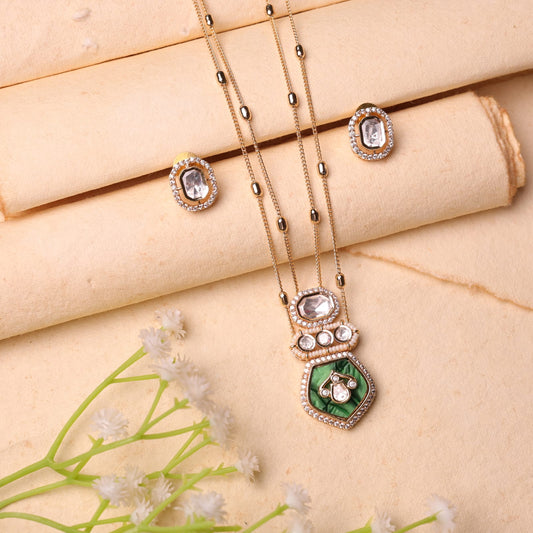 Mitali Moissanite Pendant Set with Emerald Green Stone