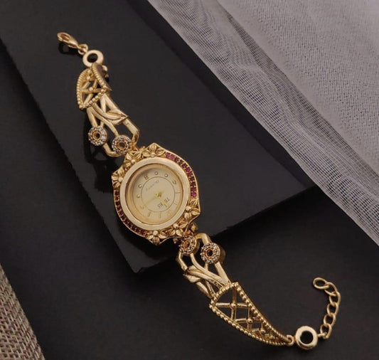 Mosmi Golden Watch with Ruby Stones