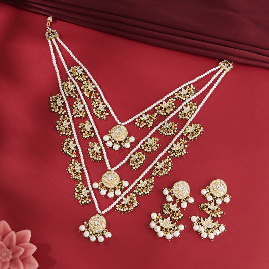 LONG TRIPLE LAYER KUNDAN & PEARL AVNI SET