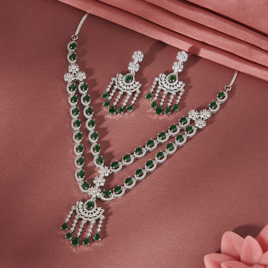 KRISHA NECKLACE SET WITH EMERALD GREEN STONE AND AMERICAN DIAMOND