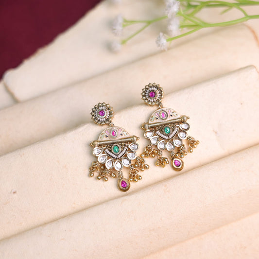 Mehram  Meenakari Kundan Earrings