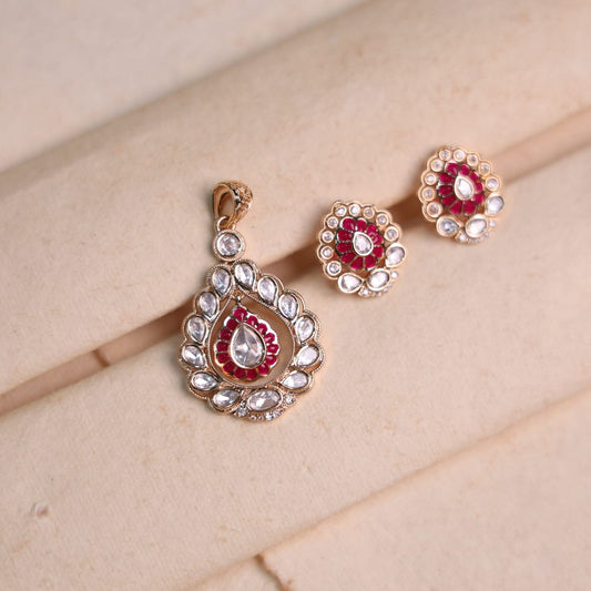 Vridhi Moissanite Pendant Set( Red)