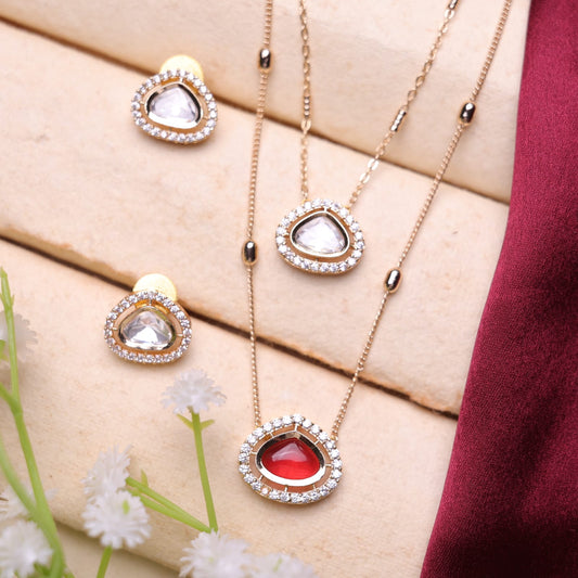 Double Line Moissanite Pendant Set (Red)