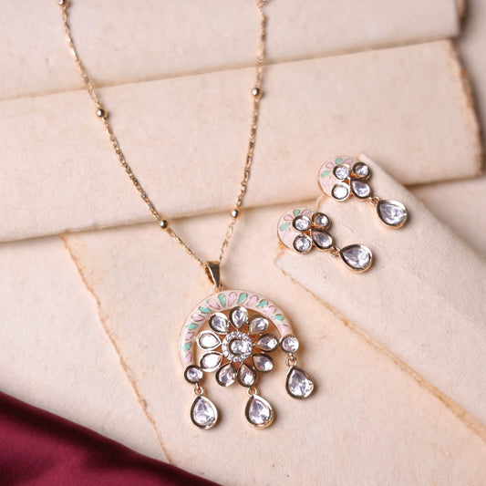 Minal Meenakari Moissaniten Pendant Set