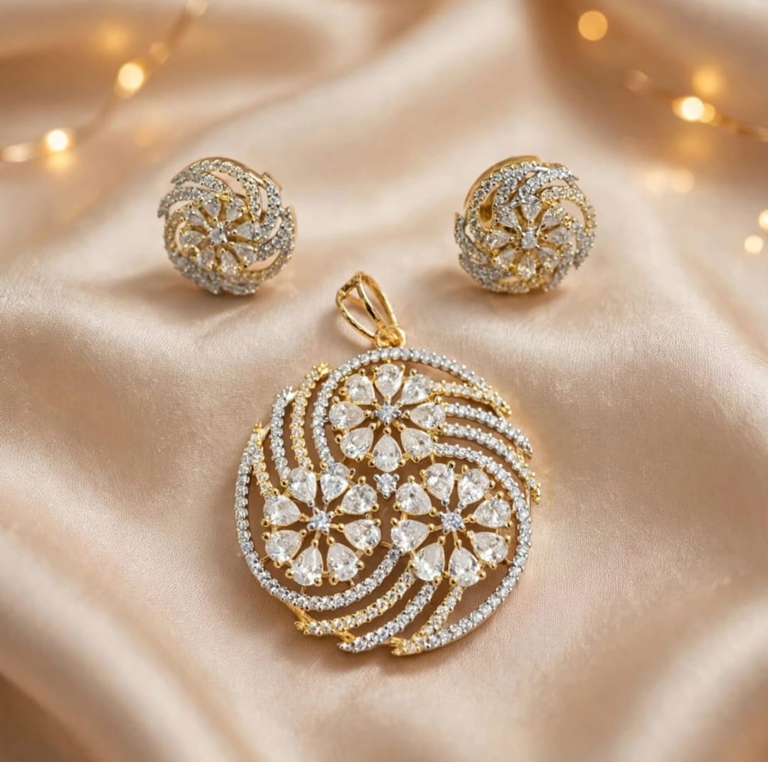 Blooming Flower CZ pendant set