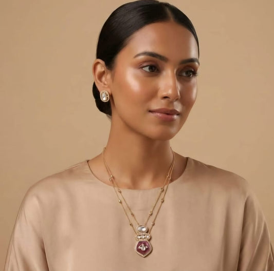 Mitali Moissanite Pendant Set  with Ruby Stone