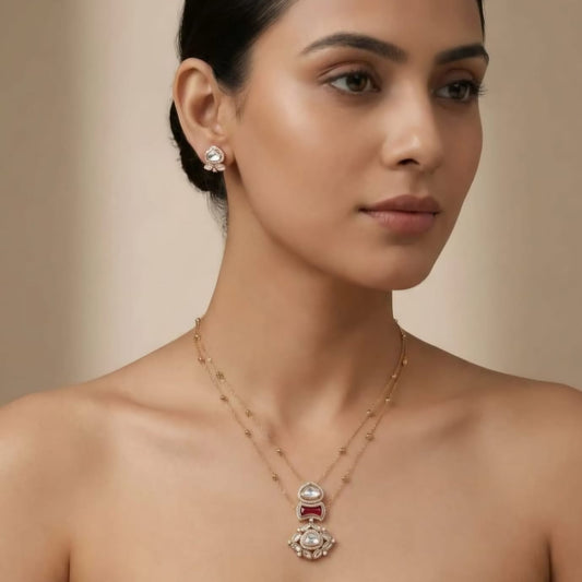Mishi Mossianite Pendant Set with Red stone