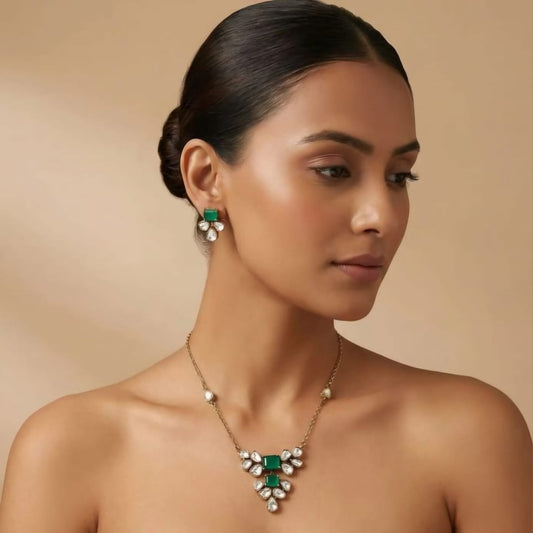 Shilpa Moissanite Pendant Set with victorian polish ( Green)