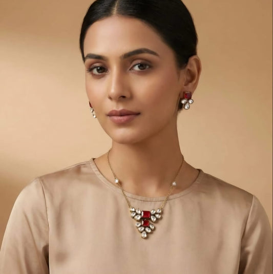 Shipla Moissanit Pendant Set with victorian polish ( Red)