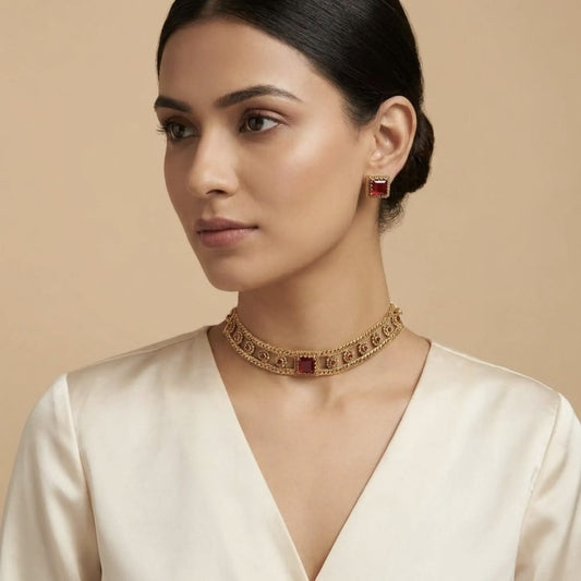 Meena Choker Set (Red)