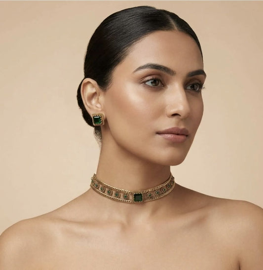 Meena Choker Set (Green)