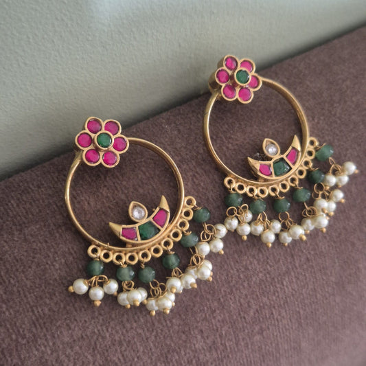 Flower-Chand jadau chandbali earrings, view 2