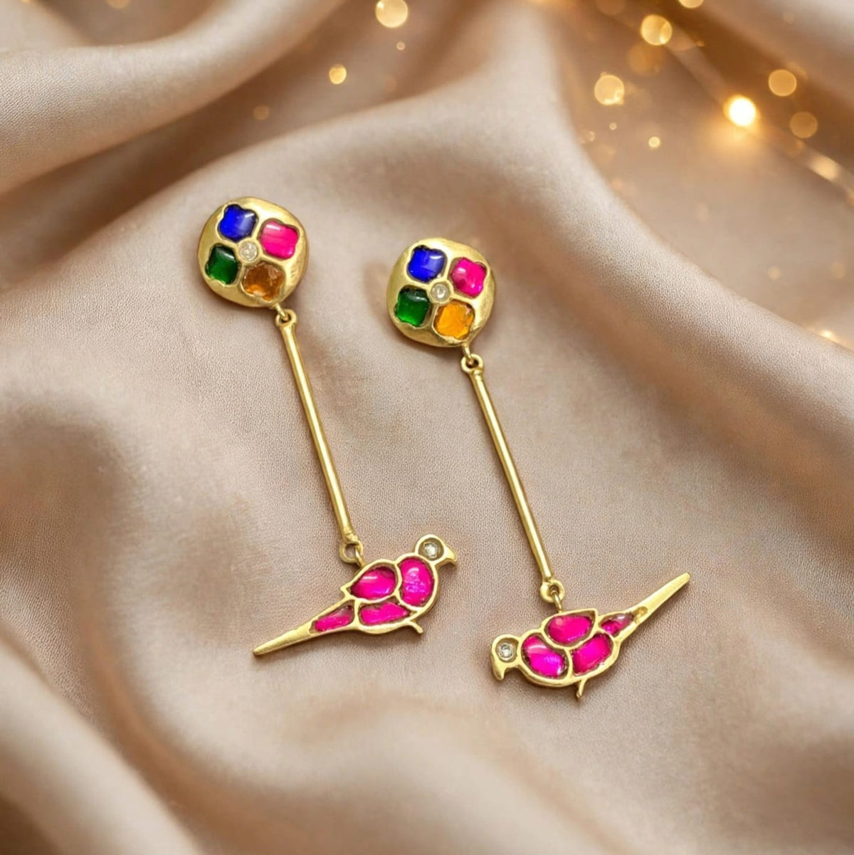 Fusion bird earrings, view 2