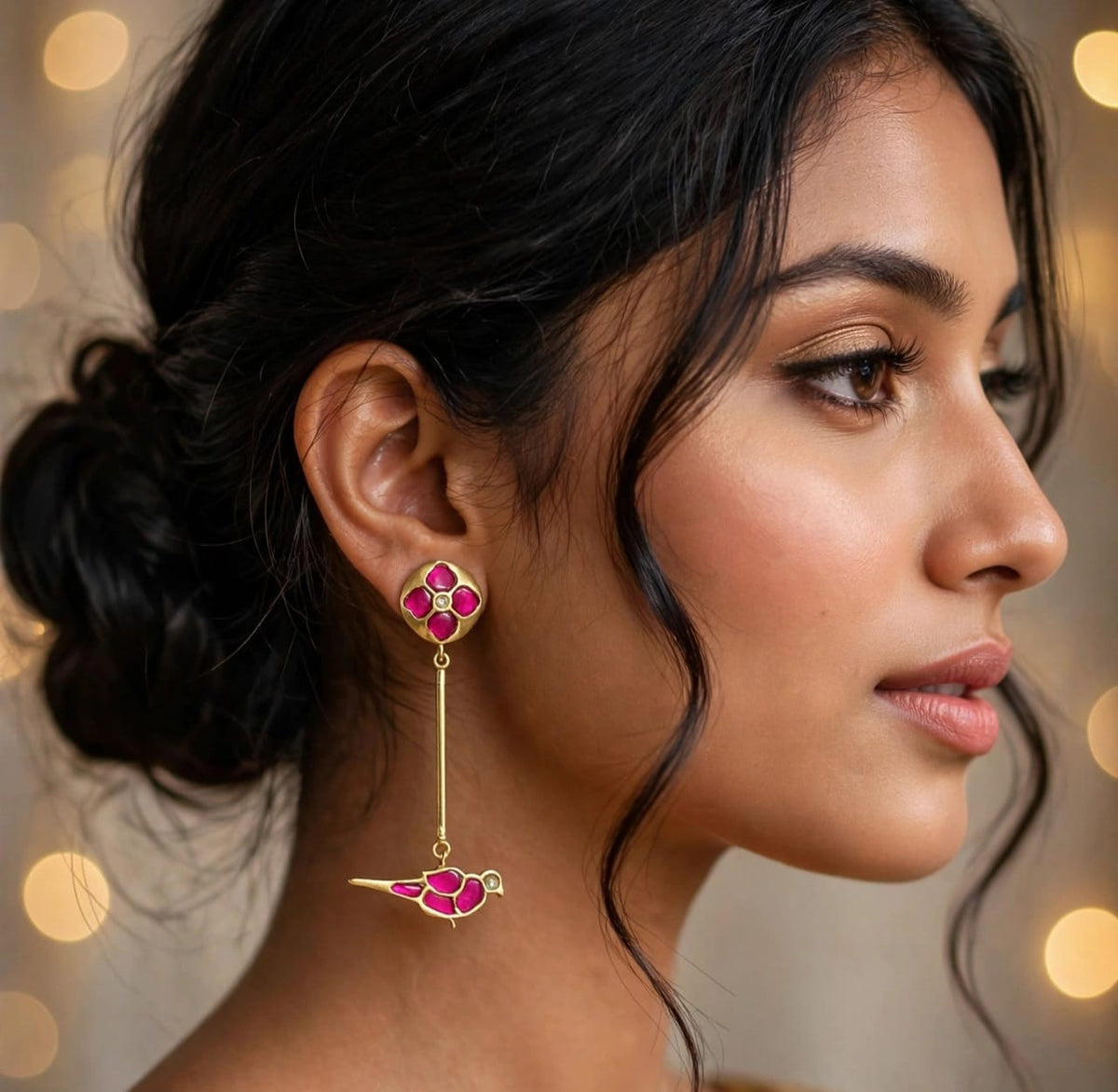 Fusion bird earrings, view 3