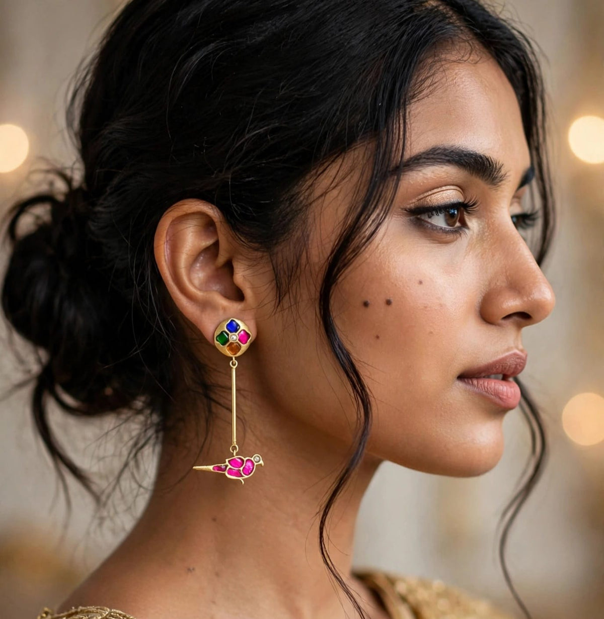 Fusion bird earrings, view 4